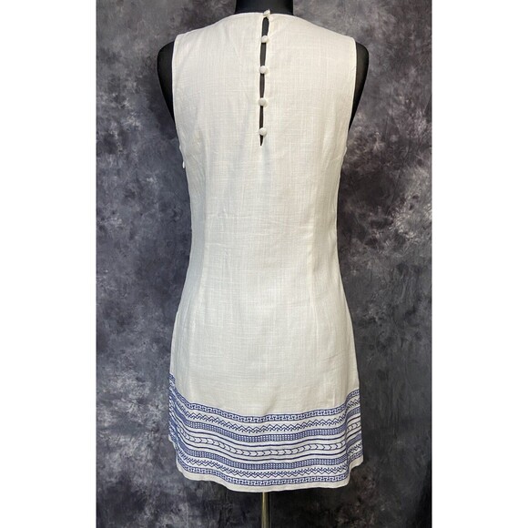 Soieblu Sz Medium Ivory/Blue Boho Embroidered Linen Blend Shift Dress - Picture 3 of 4